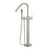 Freestanding Round Bath Mixer with Hand Spray - Brushed Nickel