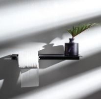 Black Toilet roll holder made from Powder coated treated 3CR mild steel  395mm  35mm (H) 90mm (W)  