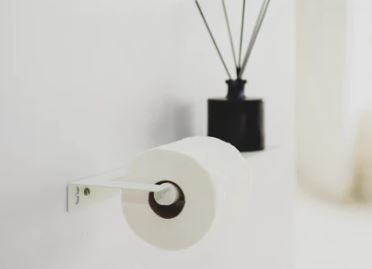 White Toilet roll holder made from Powder coated treated 3CR mild steel 395mm  35mm (H) 90mm (W)  
