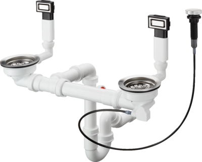 D15-11 Manual Waste And Overflow Set For Double Bowl (S719 U765 Under Mount Sink 370x370