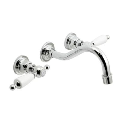Basin 3 Hole Wall-Mounted White Lever