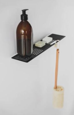 Black Shower shelf large made from powder coated treated 3CR mild steel  395mm  35mm (H) 95mm (W)   