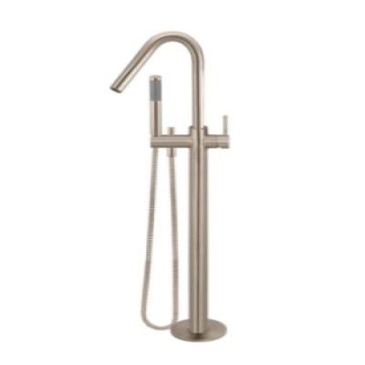 Round Freestanding Bath Mixer with Hand Spray - Champagne